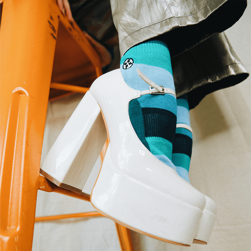 Ocean Bamboo Stripes Crew Sock With Art By Spidey De Montrond