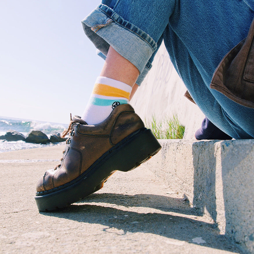 Organic Cotton White/Orange Quarter Crew Socks