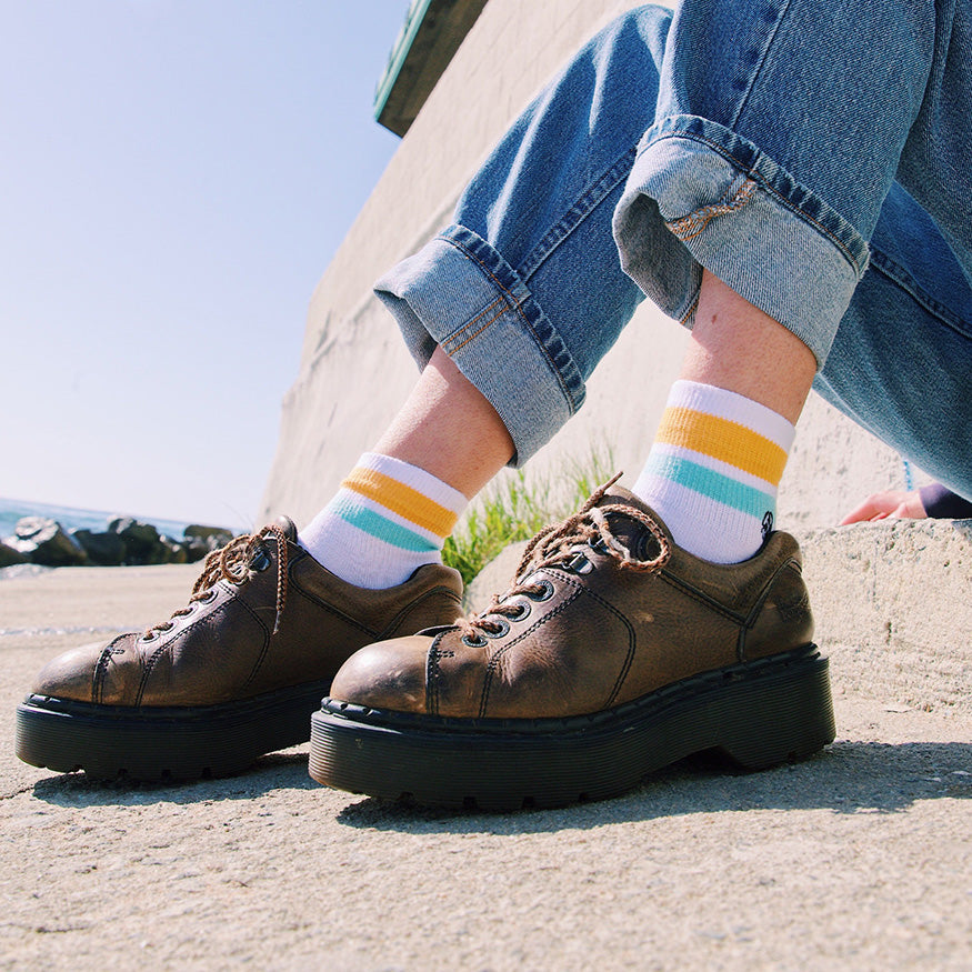 Organic Cotton White/Orange Quarter Crew Socks