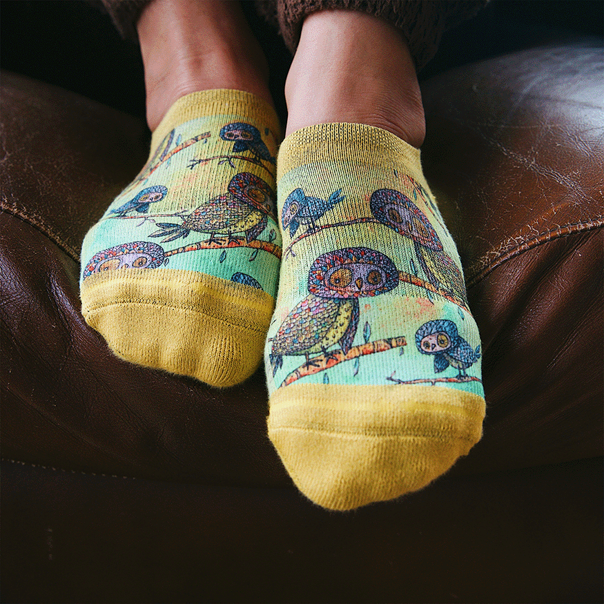 Owl No Show Socks With Art By Bad Otis Link