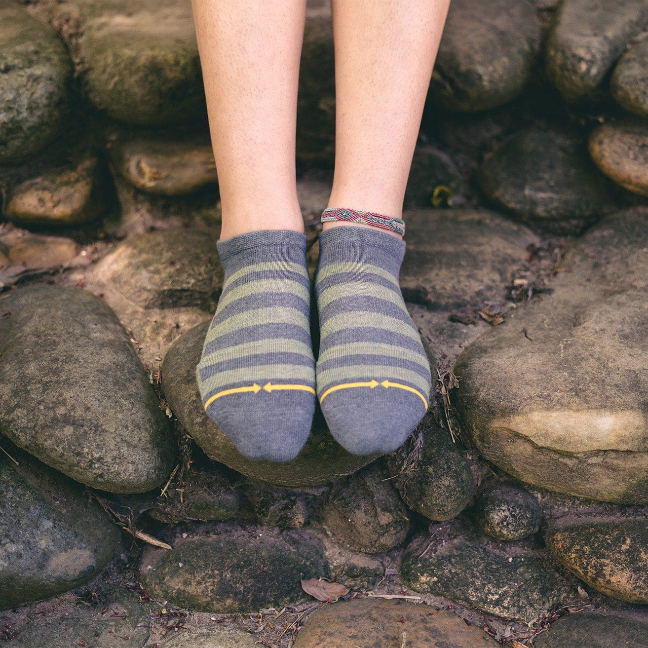 Pencil Stripe Plant Dye No Show Socks