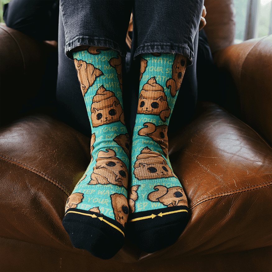 Poo Cat Crew Socks Art By Chump Magic