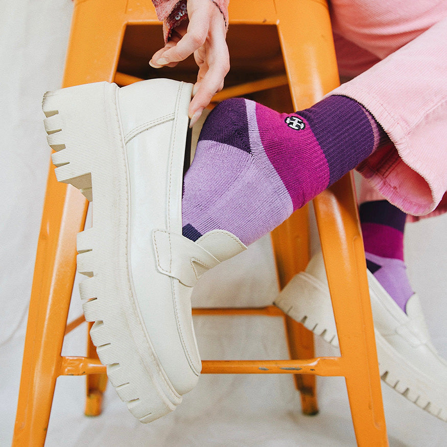 Purple Stripe Bamboo Crew Socks by Spidey