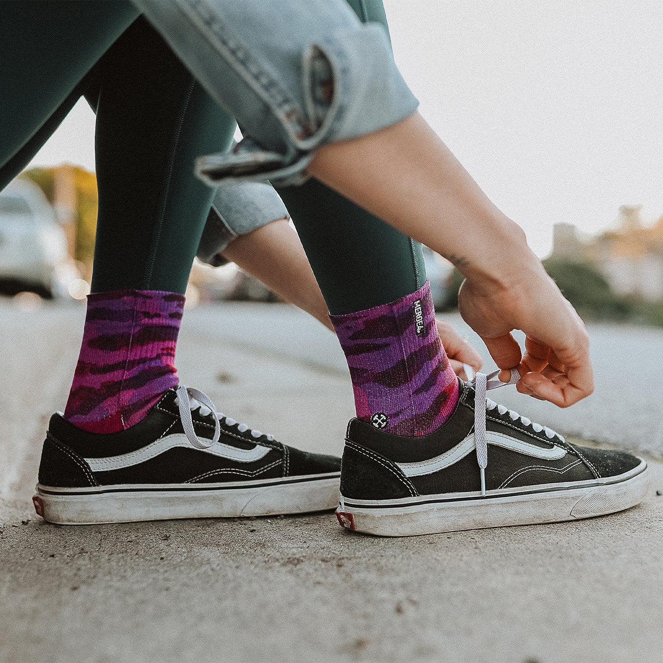 Purple Water Color Quarter Crew Sock