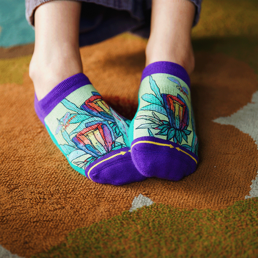 Rainbow Flower No Show Socks With Art By Bad Otis Link