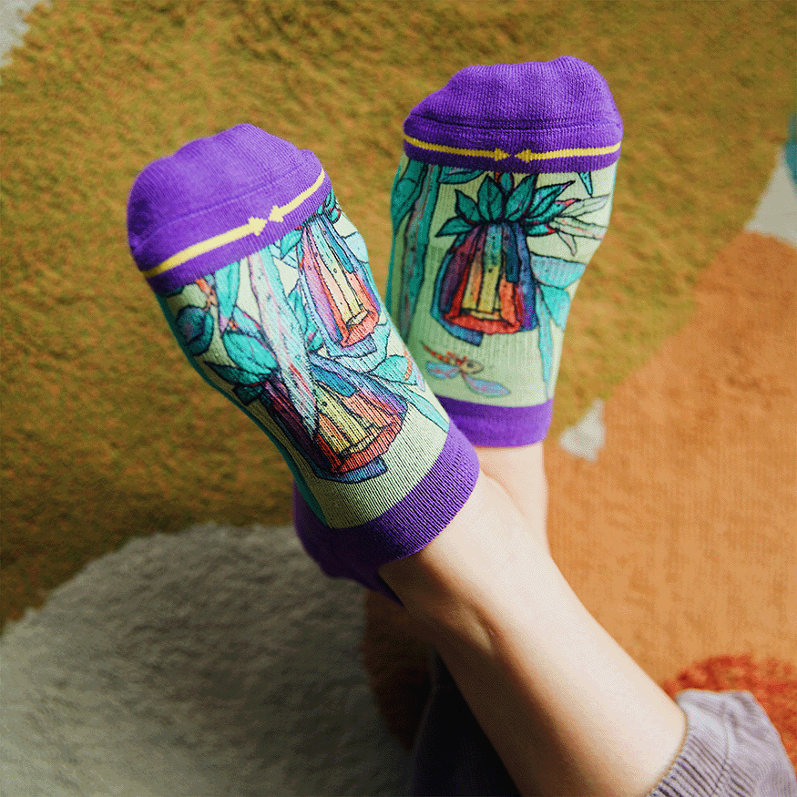 Rainbow Flower No Show Socks With Art By Bad Otis Link