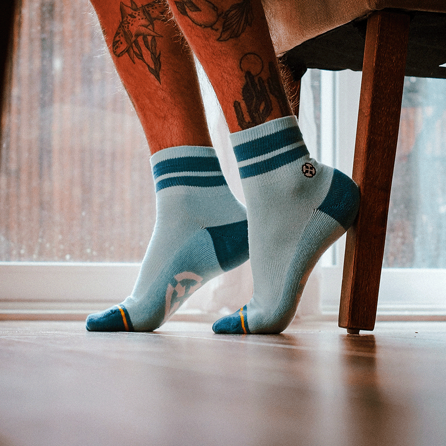 Organic Cotton Sky/Blue Quarter Crew Socks