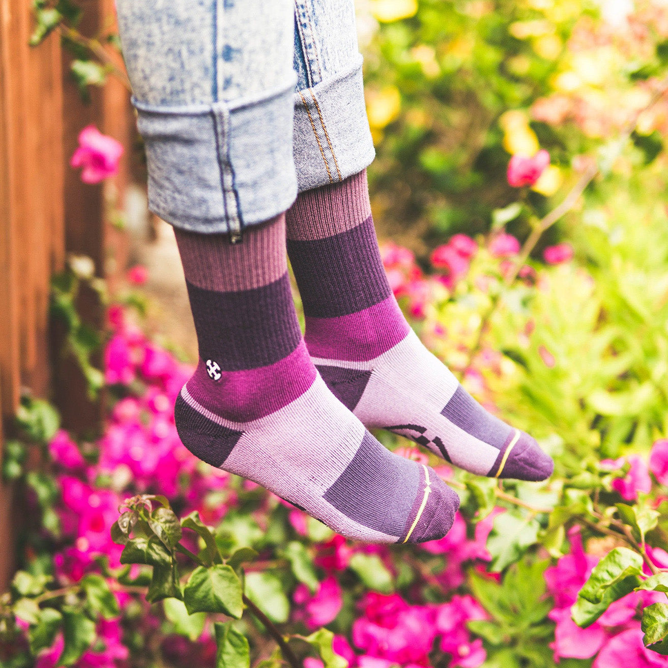 Purple Stripe Bamboo Crew Socks by Spidey