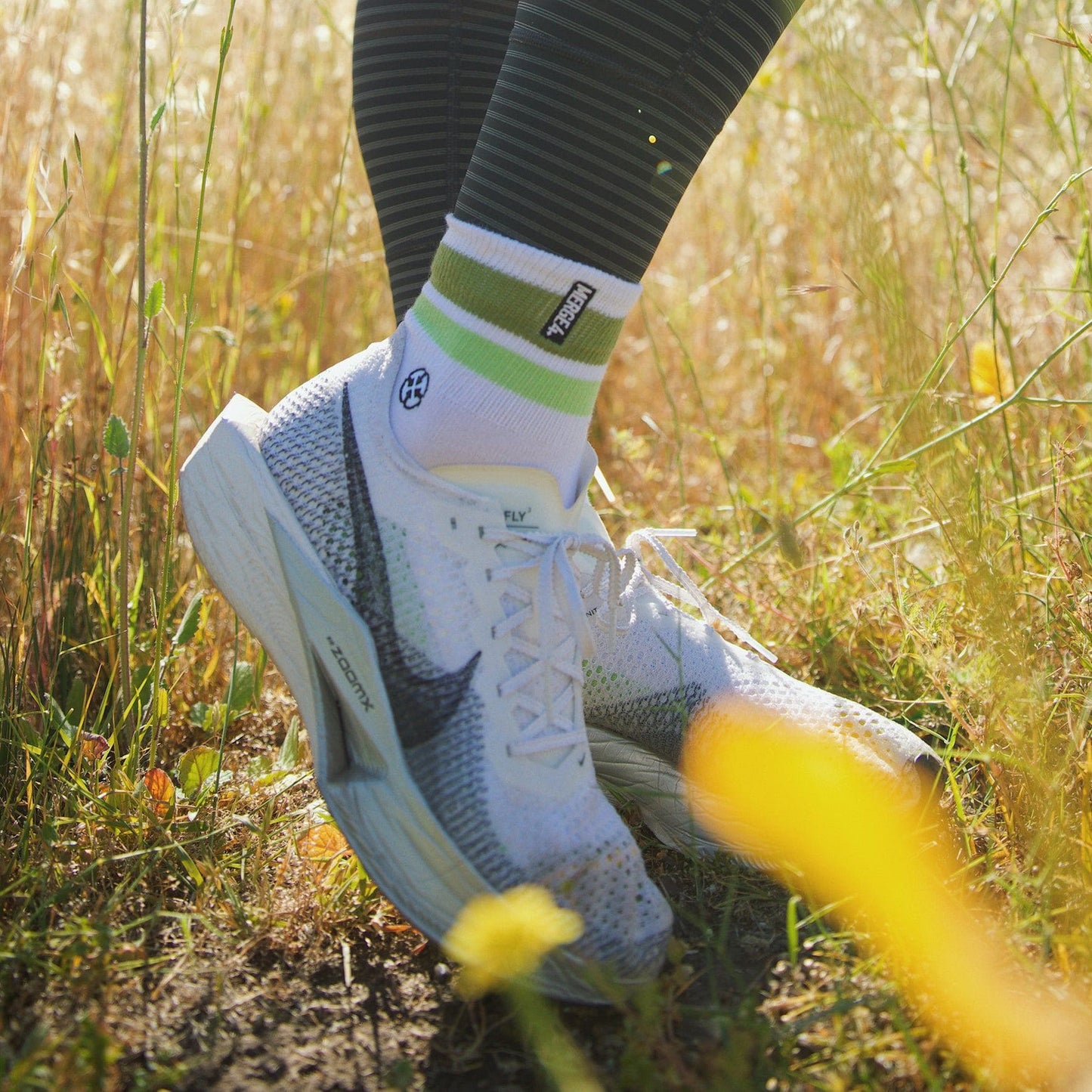 Organic Cotton White/Olive Quarter Crew Socks