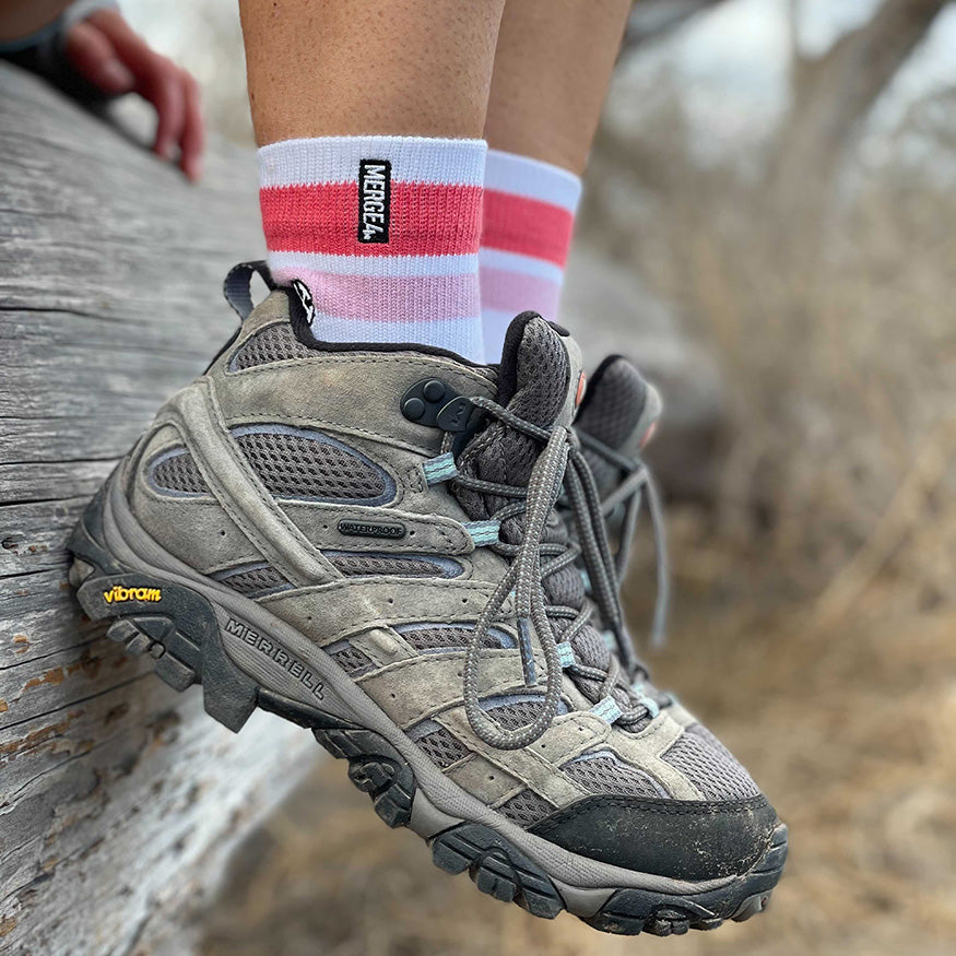 Organic Cotton White/Pink Quarter Crew Sock
