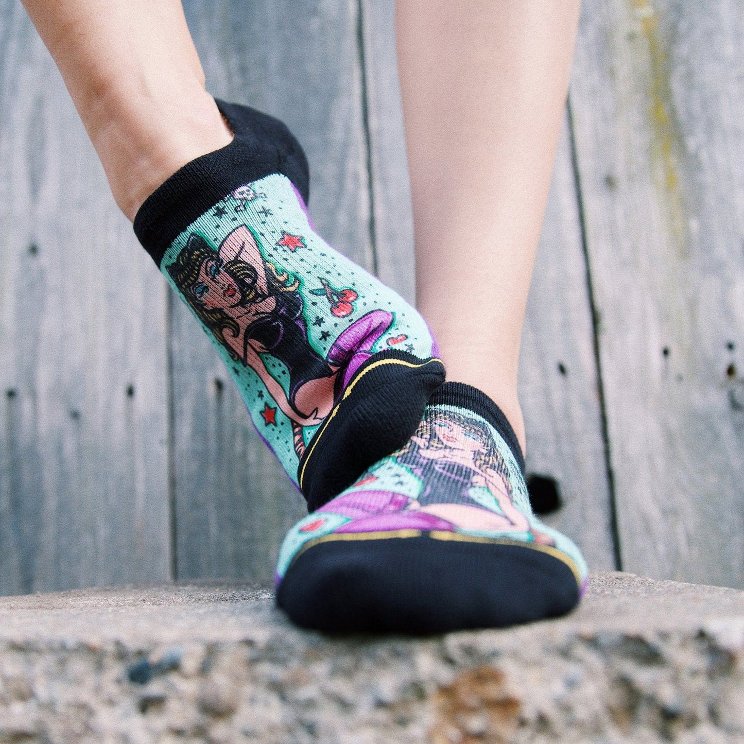Double Trouble Kitty No Show Socks With Art By Dirk Vermin