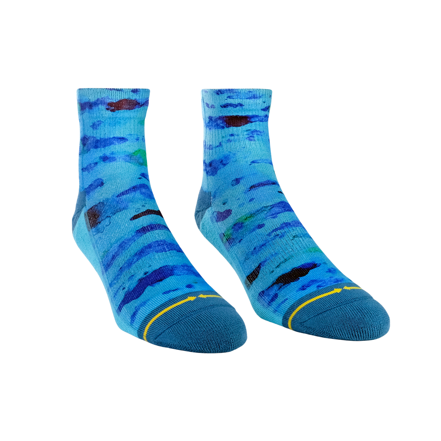Blue Water Color Quarter Crew Socks