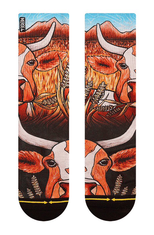 Bull Crew Socks with Art by Kaia Myall