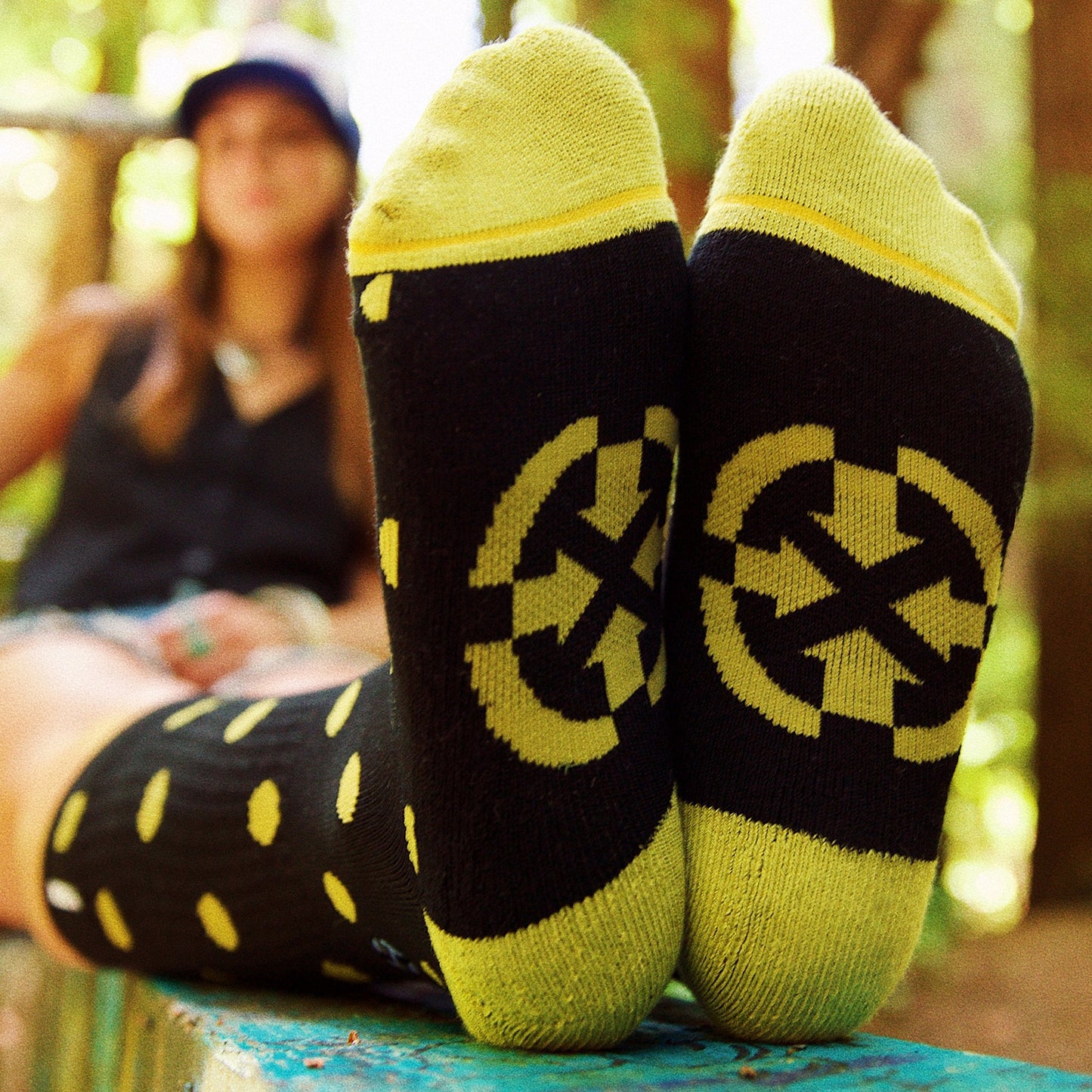 Bamboo Blend Black and Gold Polka Dots Crew Socks - by Spidey DeMontrond