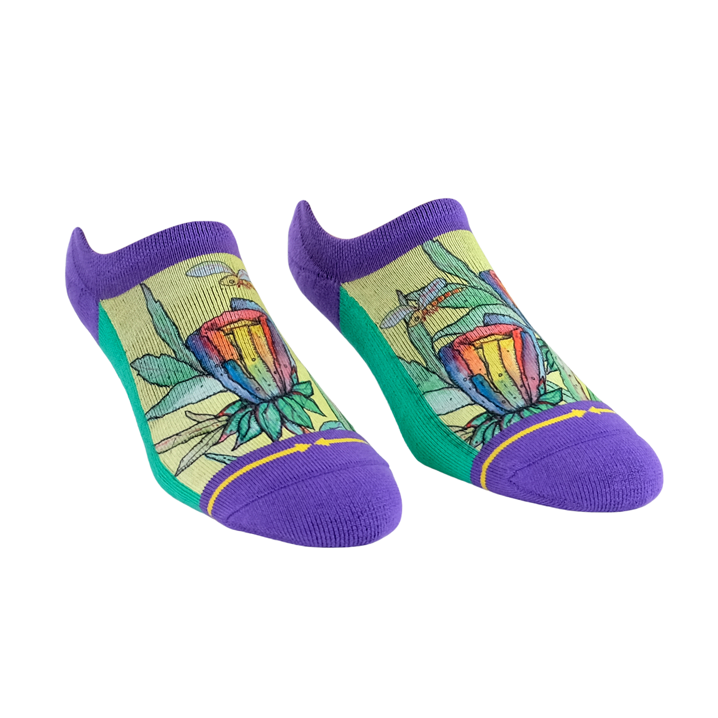 Rainbow Flower No Show Socks With Art By Bad Otis Link