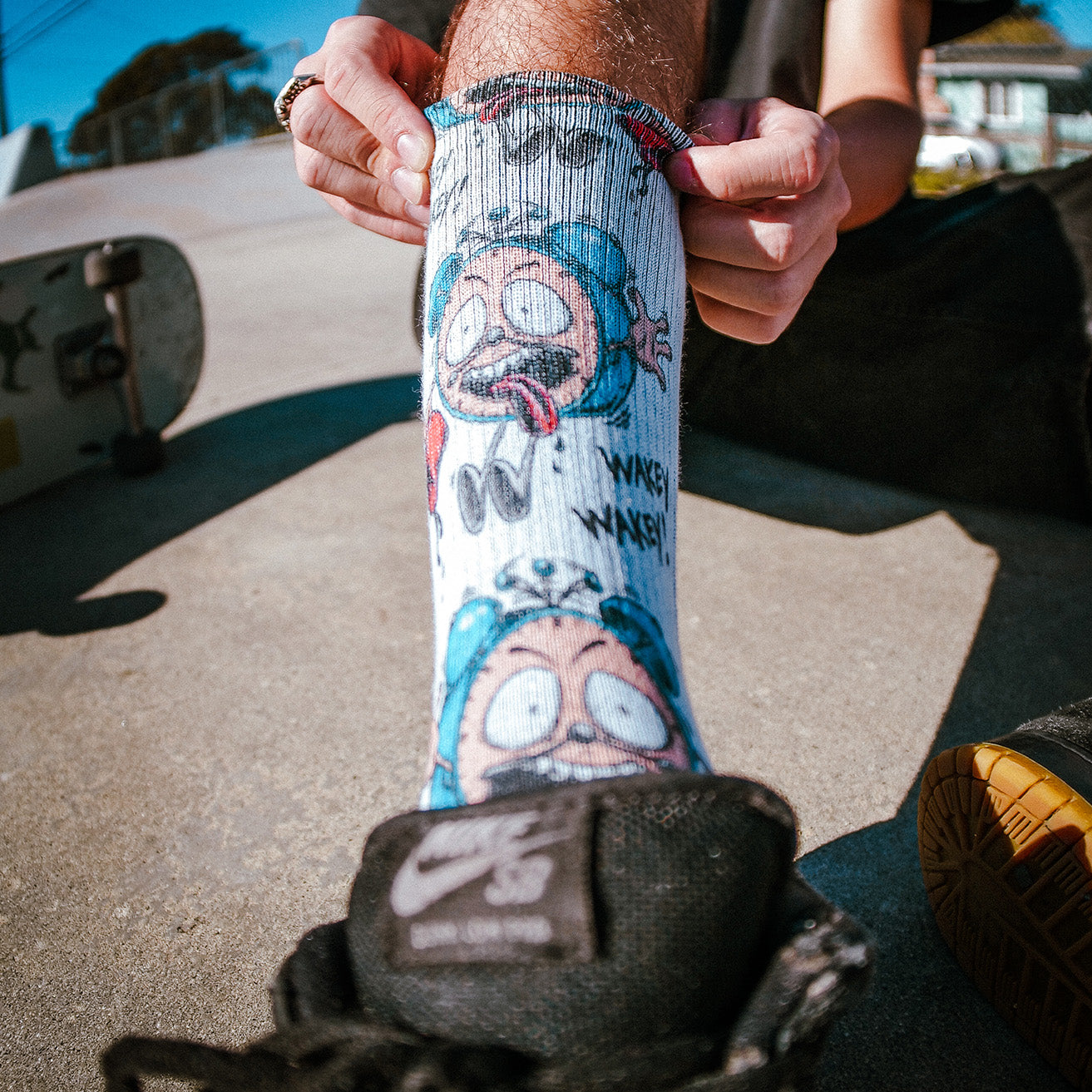Wakey Wakey Skate Socks Art By Steve Caballero