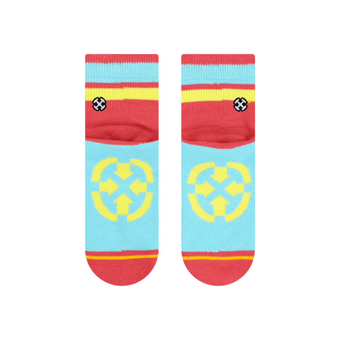 Organic Cotton Coral/Sky Quarter Crew Socks