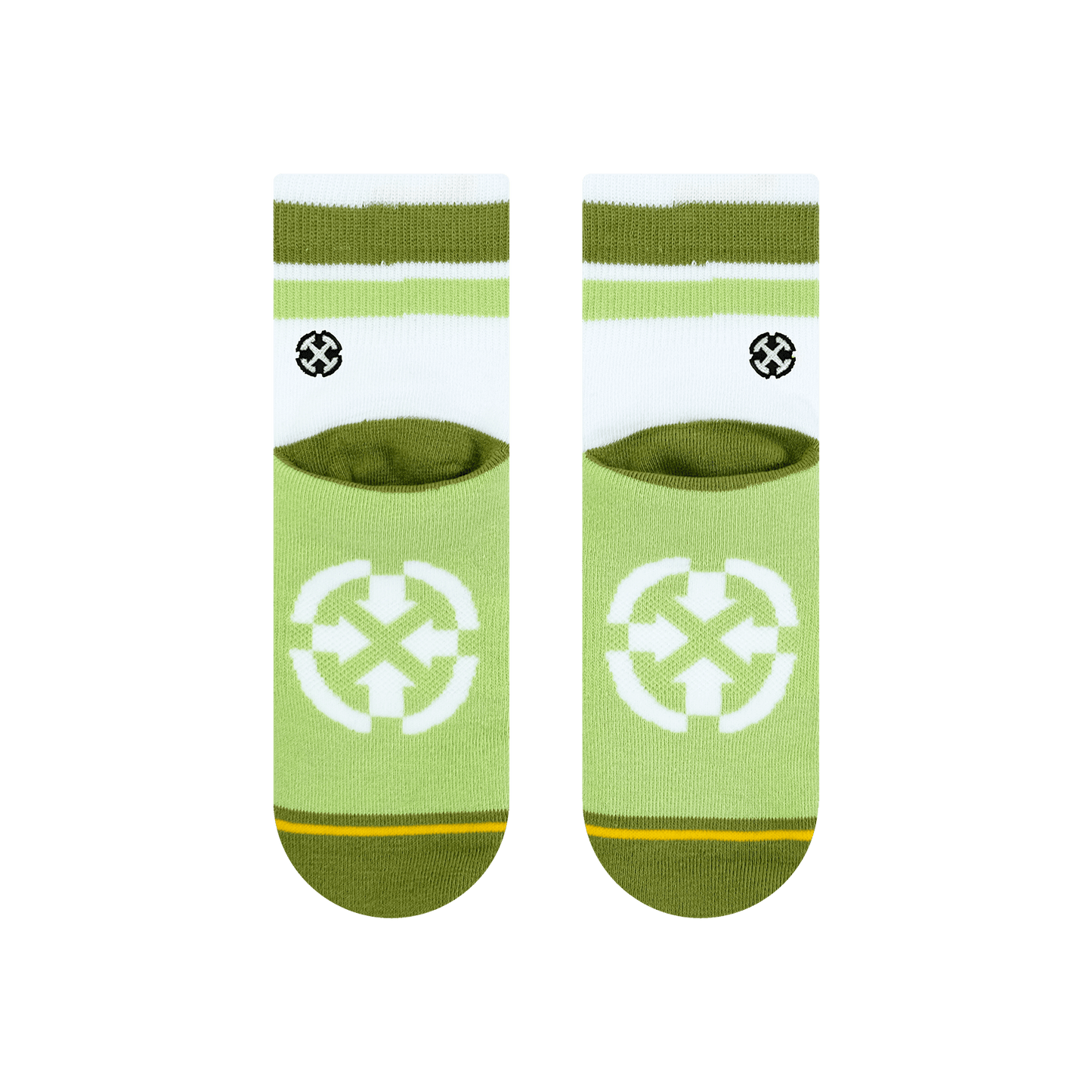 Organic Cotton White/Olive Quarter Crew Socks