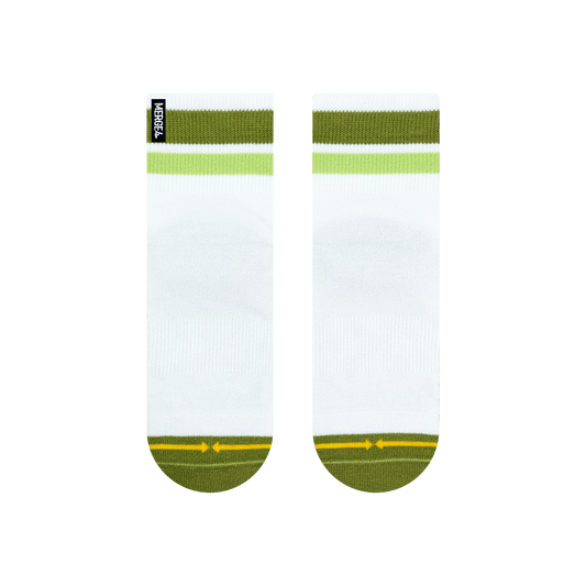 Organic Cotton White/Olive Quarter Crew Socks