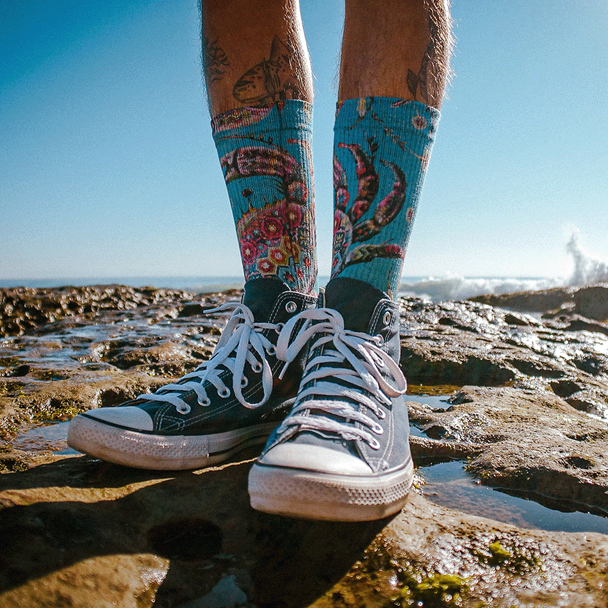 Barrio Crab Crew Socks with Art by Max Ehrman