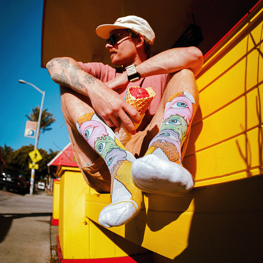 Eyes Cream Crew Socks with Art by Kaia Myall