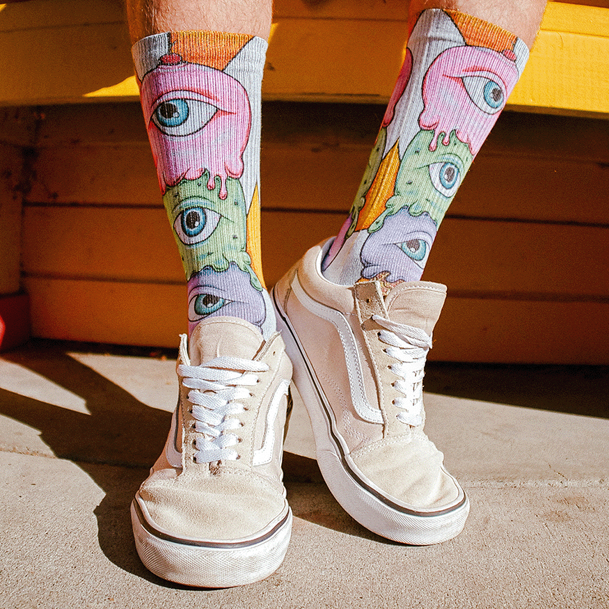Eyes Cream Crew Socks with Art by Kaia Myall