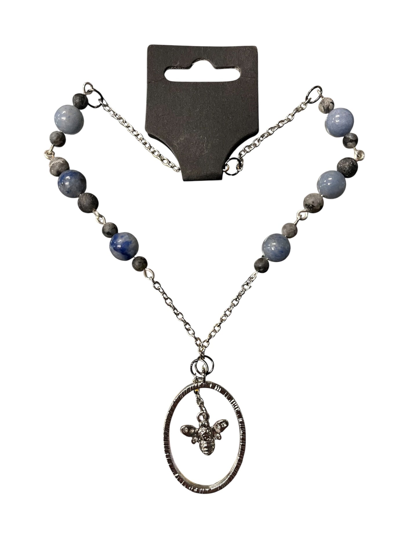 Headstone Charms Blue/Silver Bee Necklace