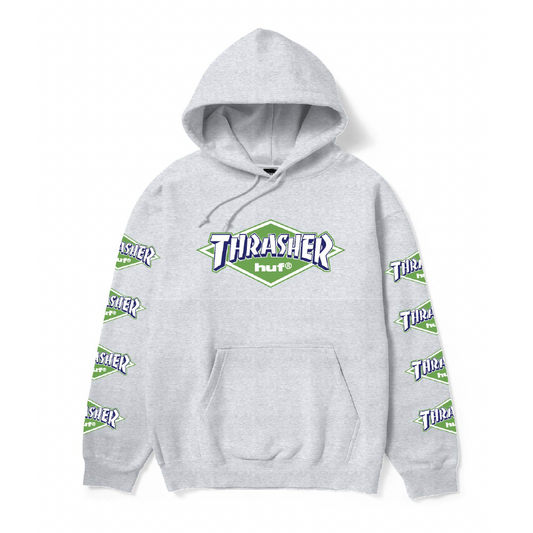 Huf X Thrasher Logo Heather Grey Hooded Sweatshirt