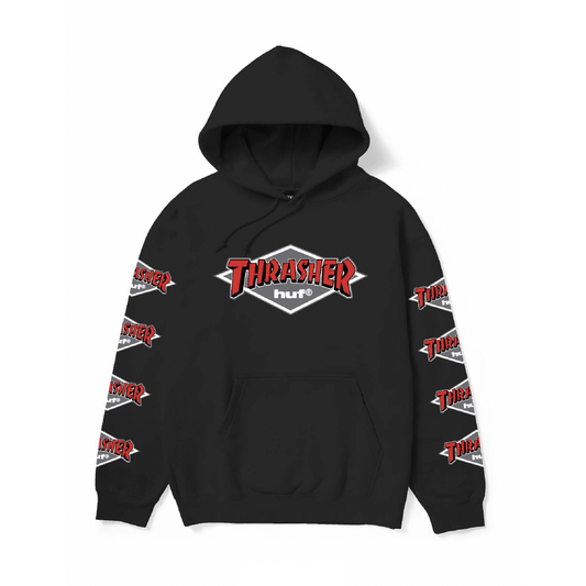 Huf X Thrasher Logo Black Hooded Sweatshirt