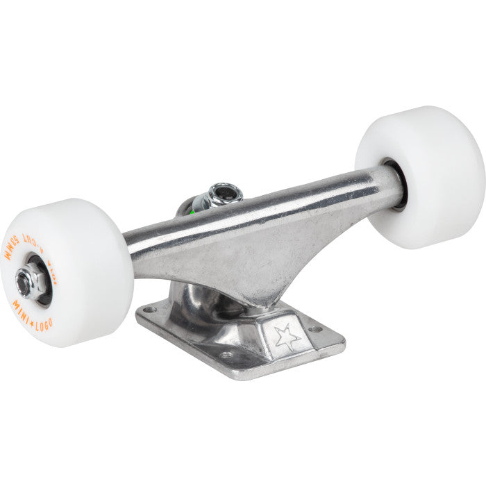 Mini Logo 7.63" Raw Trucks + ML Bearings + A-cut 53mm 101a White Wheels (Set of 2) - Bow Shock Marketplace