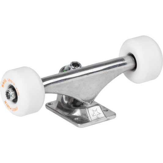 Mini Logo 7.63" Raw Trucks + ML Bearings + A-cut 53mm 101a White Wheels (Set of 2) - Bow Shock Marketplace