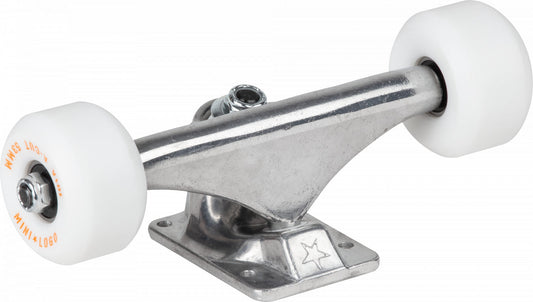 Mini Logo 8.0" Raw Trucks + ML Bearings + A-cut 53mm 101a White Wheels (Set of 2) - Bow Shock Marketplace