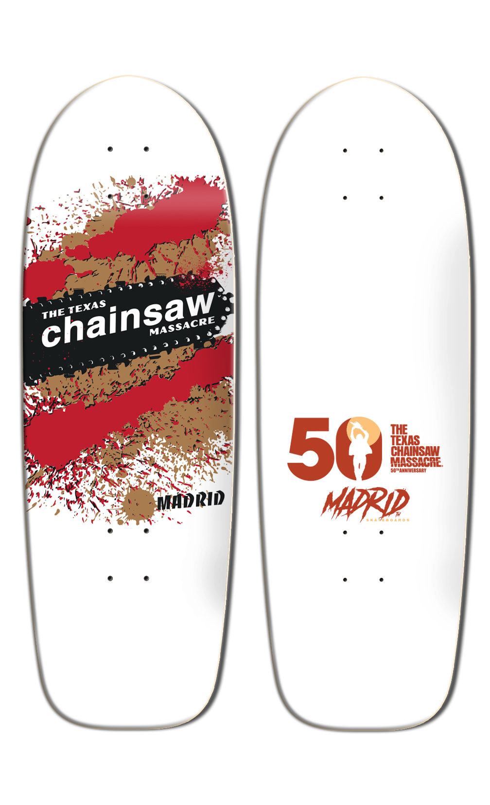 MADRID x TEXAS CHAINSAW MASSACRE RED AND GOLD EXPLOSION 9.5" SKATEBOARD DECK - Bow Shock Marketplace