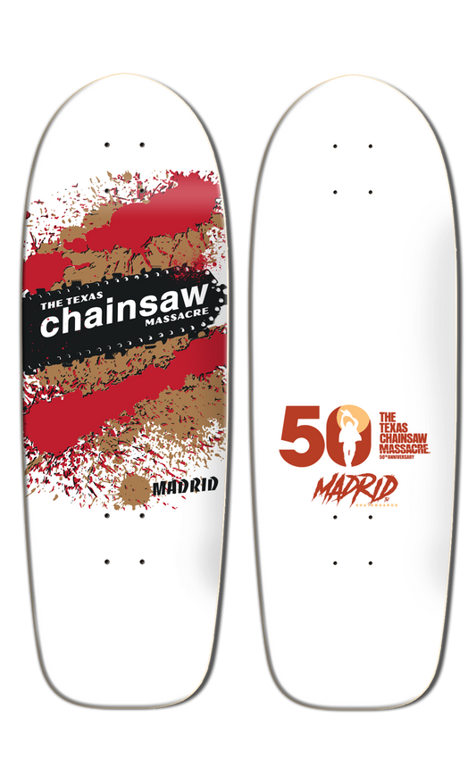 MADRID x TEXAS CHAINSAW MASSACRE RED AND GOLD EXPLOSION 9.5" SKATEBOARD DECK - Bow Shock Marketplace