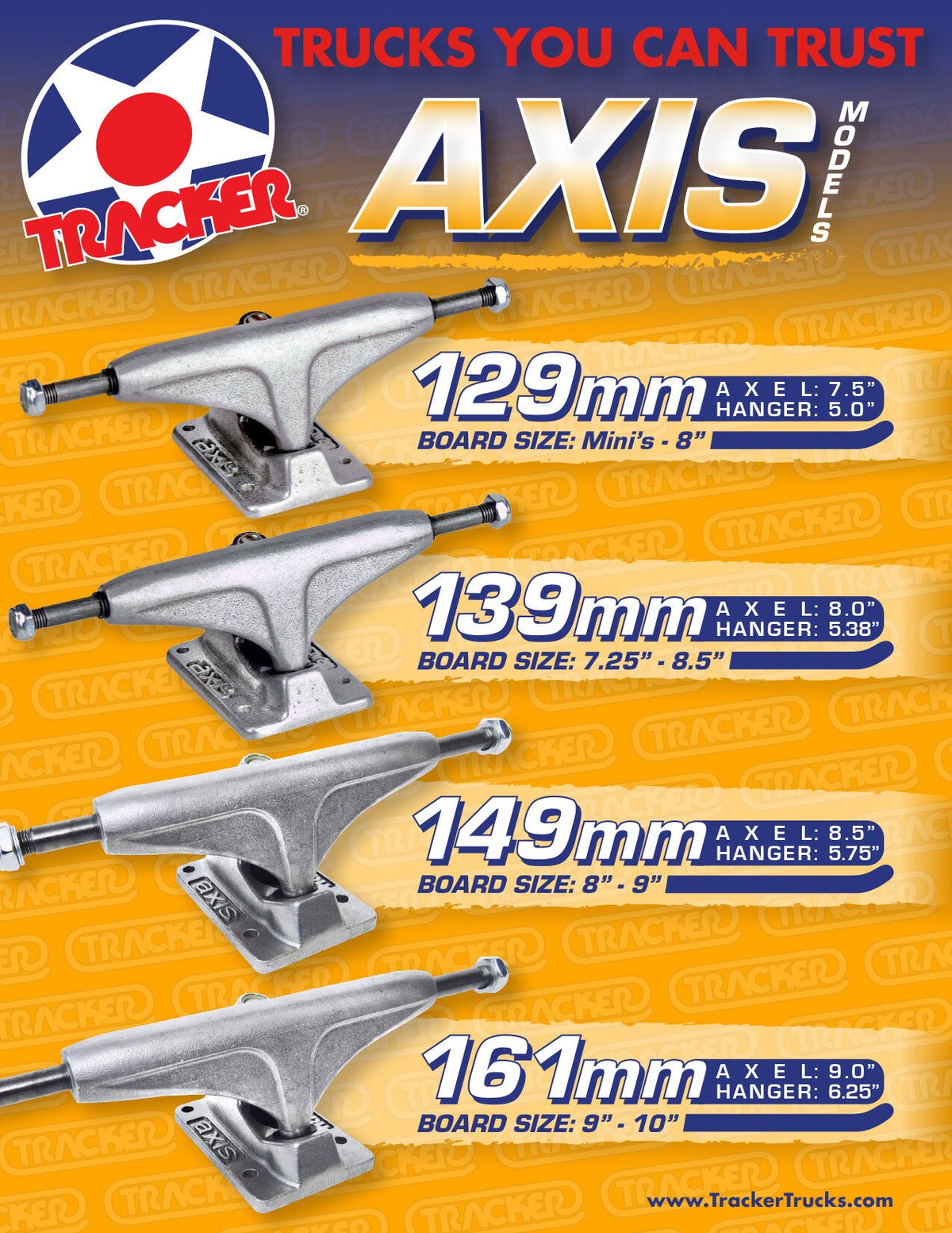 Tracker Axis Black 161mm Skateboard Trucks (Set of 2)