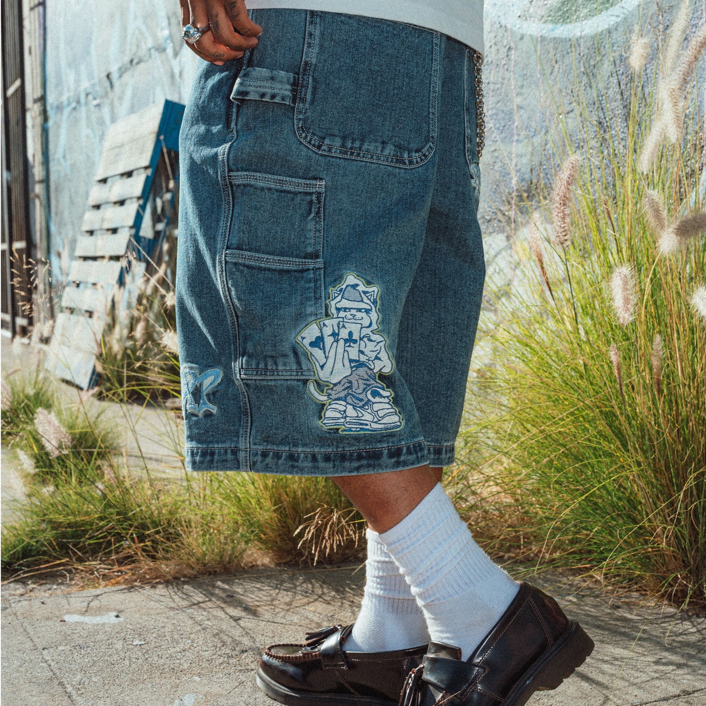 Ace Ultra Wide Leg Shorts (Medium Wash)