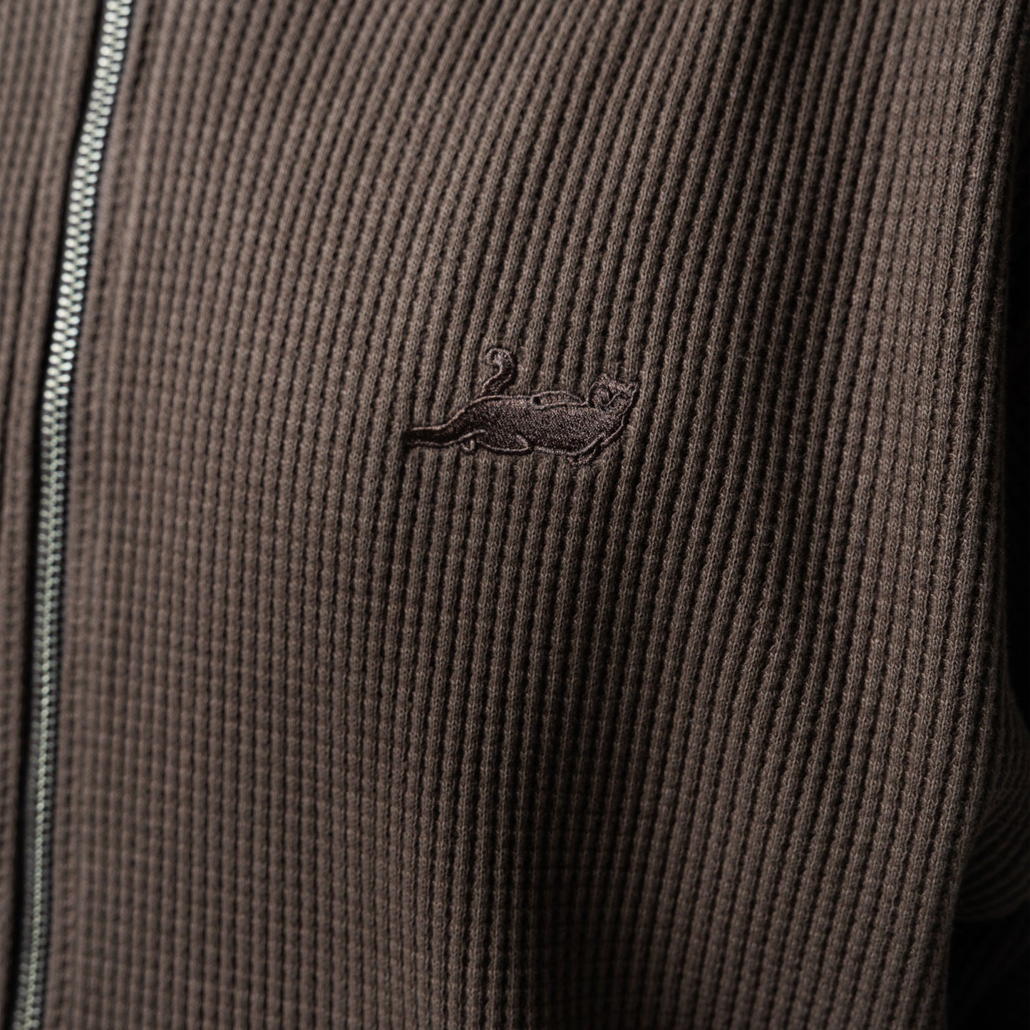 Castanza Waffle Knit Zip Up Hoodie (Brown)