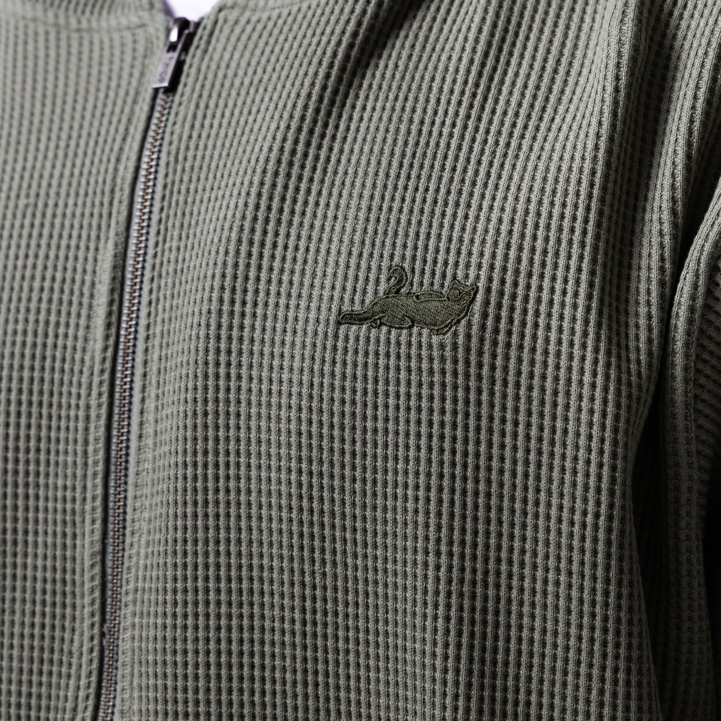 Castanza Waffle Knit Zip Up Hoodie (Olive)