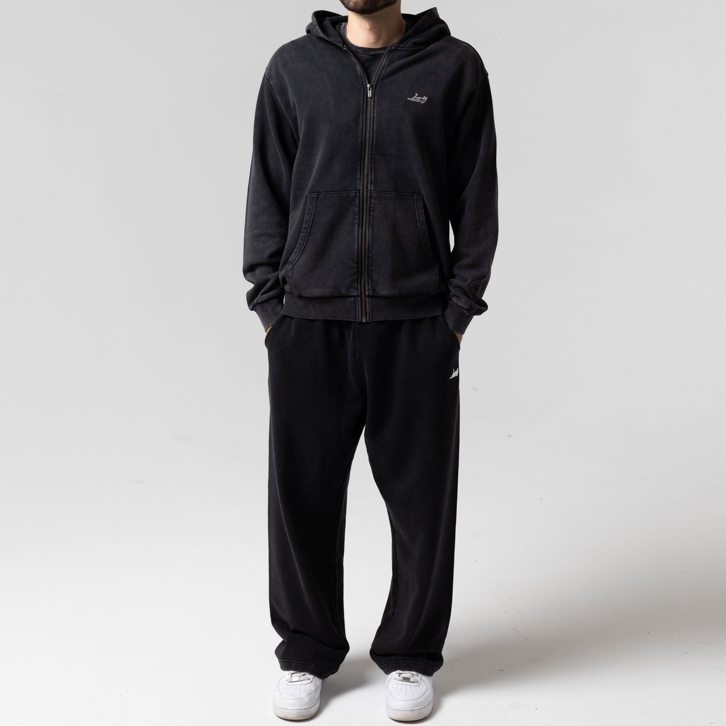 Castanza Zip Up Hoodie (Black Vintage Wash)