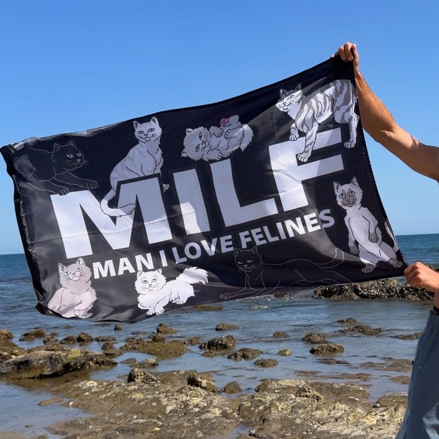 Man I Love Felines Flag (Black)