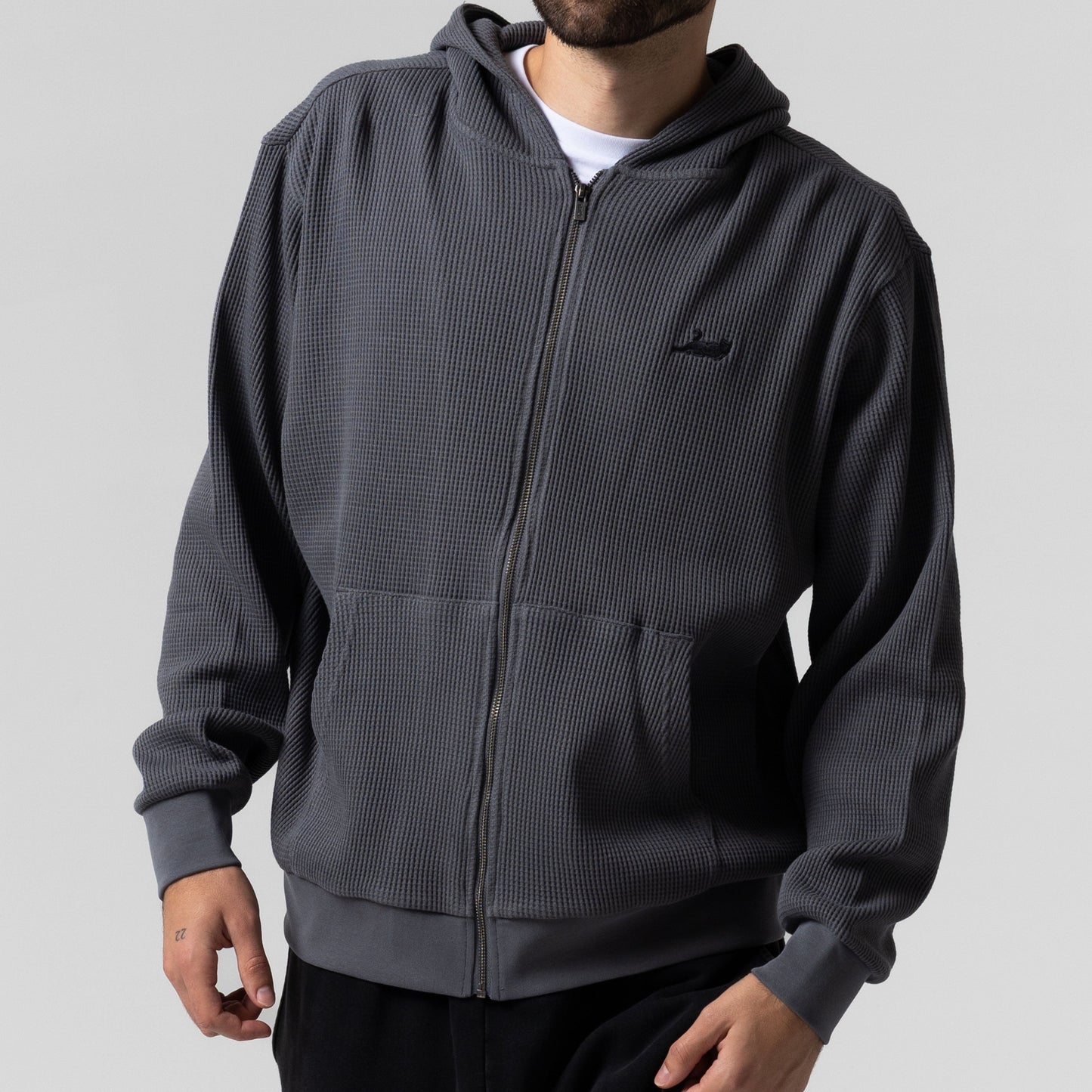 Castanza Waffle Knit Zip Up Hoodie (Charcoal)