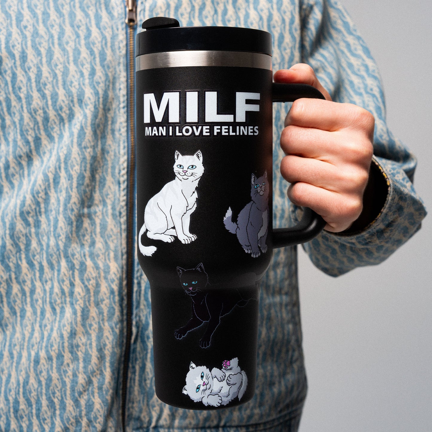 Man I Love Felines Big Ol Cup Tumbler (Black)