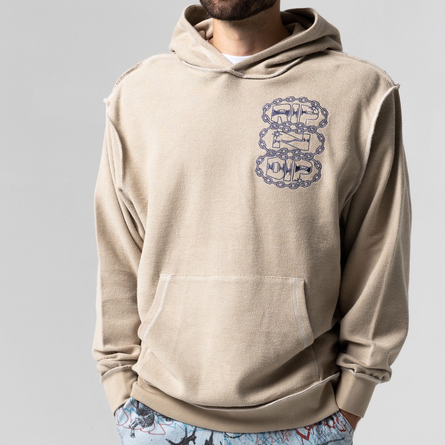 Linked Up Reverse Stitched Hoodie (Khaki)