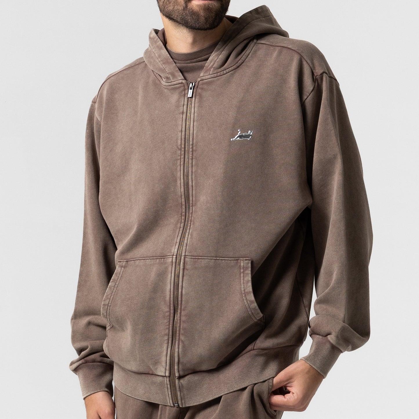 Castanza Zip Up Hoodie (Brown Vintage Wash)