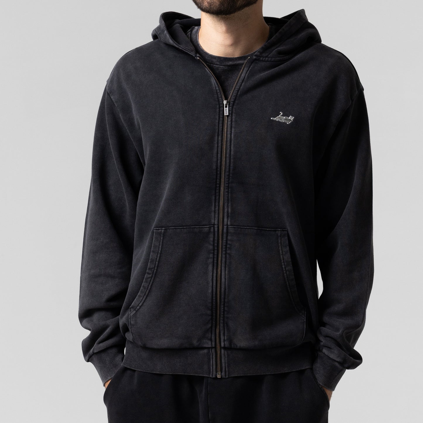 Castanza Zip Up Hoodie (Black Vintage Wash)