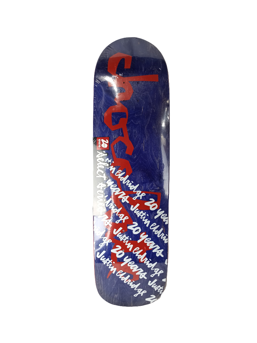 Chocolate Justin Eldridge 20 Years Select Series Purple Woodgrain Red White Size 9.00 Vintage NOS Shaped Deck