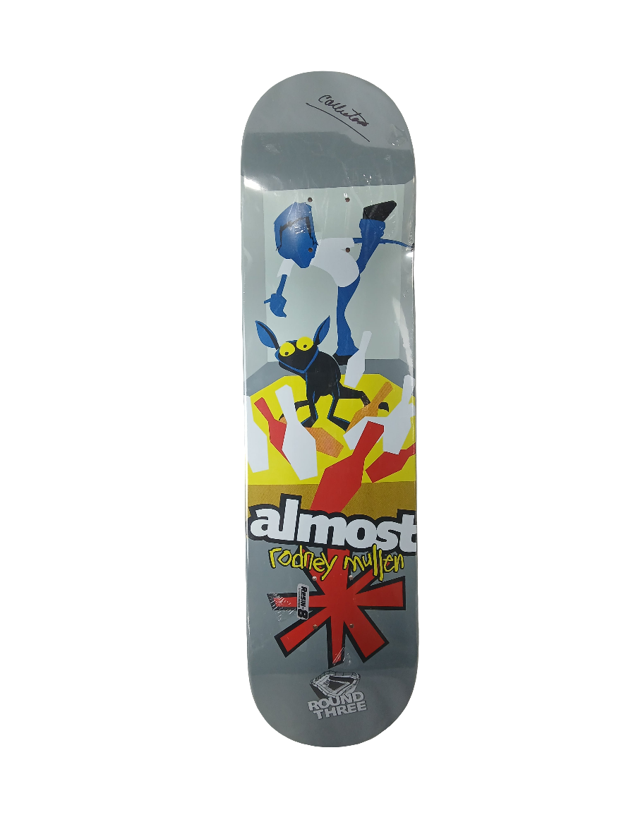 Almost Rodney Mullen Round 3 Bowling Grey Red Multi Size 7.625" Vintage NOS Deck