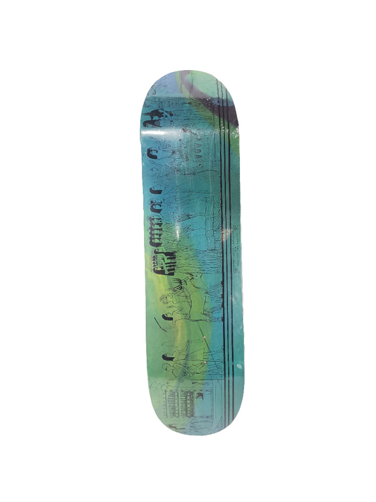 Brujaria Derek Burdette Egyptian Graphic Blue Green Black Size 8.25 Skateboard Deck