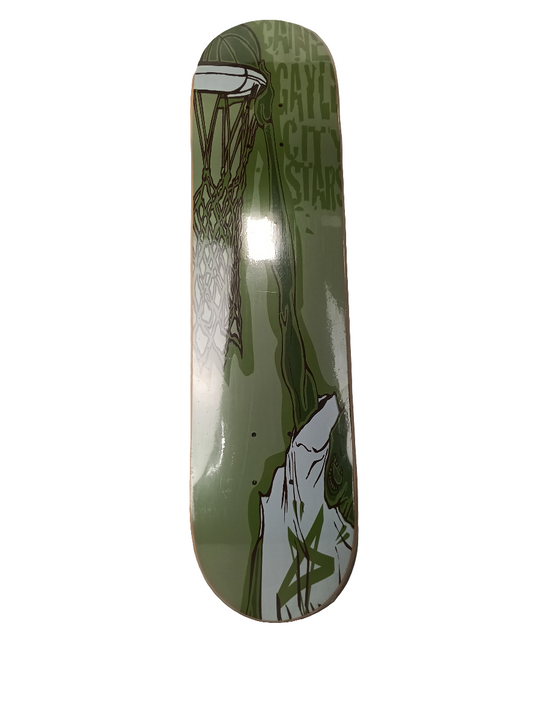 City Stars B-Ball Squad Cain Gayle Ballin' White Olive Green 7.58" Vintage NOS Deck