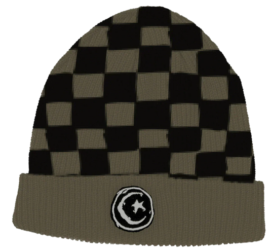 Foundation Star & Moon Olive Checkered Beanie